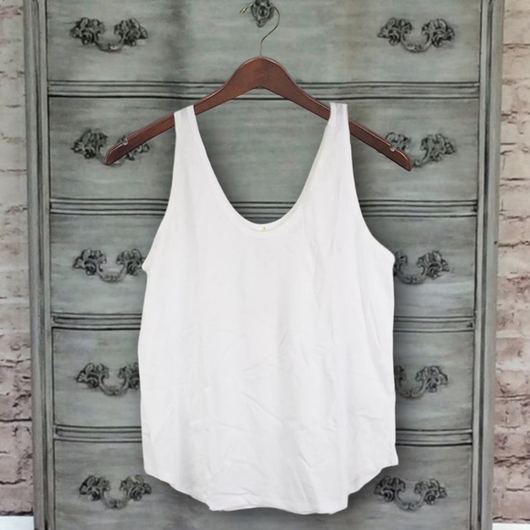 QUINCE • White Cotton Modal Double Scoop Neck Tank Tee Shirt - Picture 7 of 7